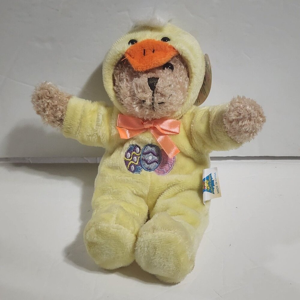 Calplush March of Dimes Easter Club Bear Duck Costume Eggs‎ Orange Bow Plush 8"